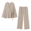 Женский кардиган-кимоно с V-образным вырезом и двубортной застежкой, свободный, однотонный, брюки, повседневный костюм-двойка