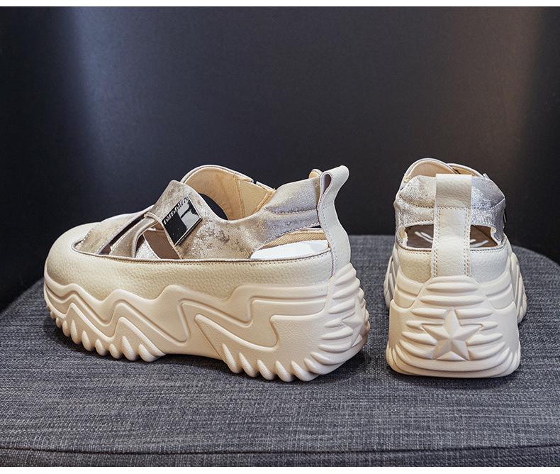 2024 Women's Summer Dad Shoes: Stylish Hollow Sandals with Thick Soles, Fashionable, Casual, and Breathable.