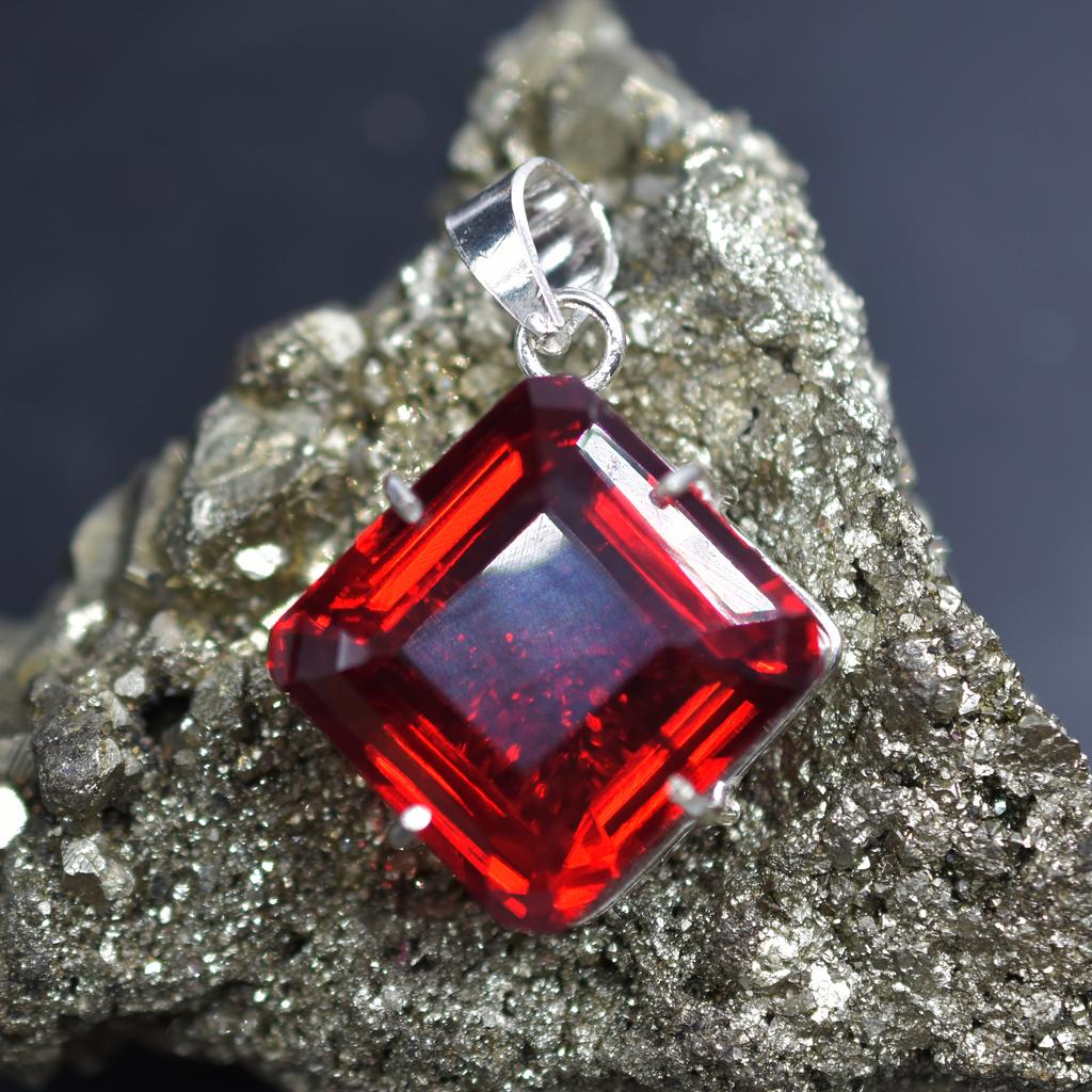Натуральный красный топаз 925 стерлинговое серебро кулон квадратный 92,15 карата сертифицированный my-357-k