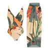 European and American Two-piece Suit Swimwear Cross Belly Cover Printed Backless Hip-wrapped Long Skirt Swimsuit