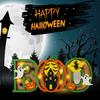 Halloween Night Light Wooden Light-up Boo Ornament Pumpkin Ghost Castle Table Decoration with Lights for Home Mantel Dining Table