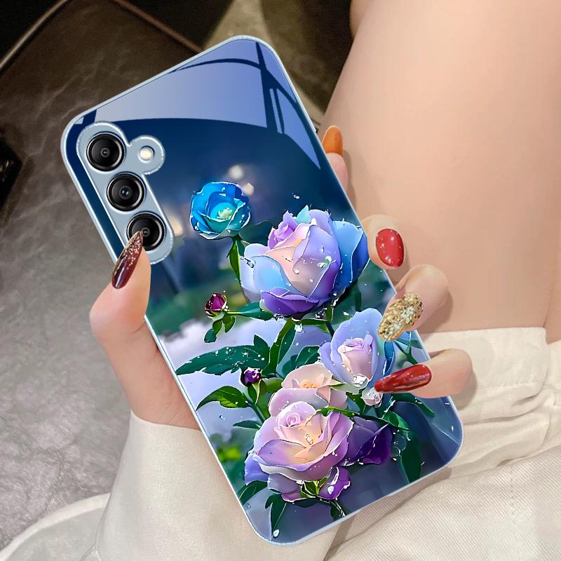 Стеклянный чехол для телефона Samsung Galaxy A14 4G 20 30 52 20S 21S 22 A25 32 33 34 42 50 51 53 54 70 71 72 73 5G Чернильная гора Камелия