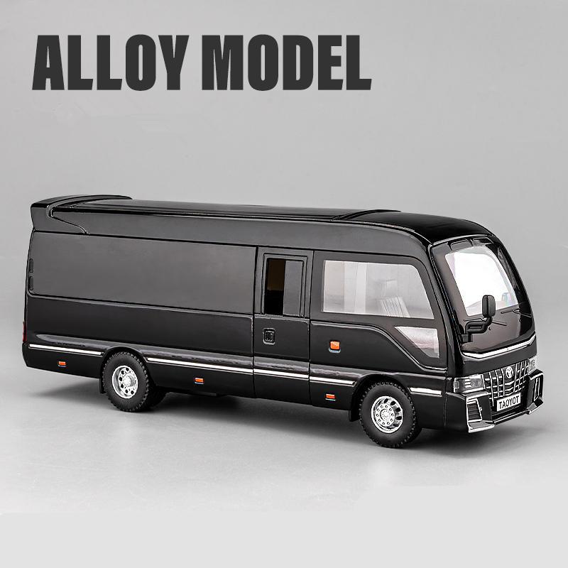 1/32 Toyota Coaster Alloy Bus Car Diecasts Metal Passenger Coach Vehicles Car Model Simulation Sound and Light Collection Kids Toy Gift