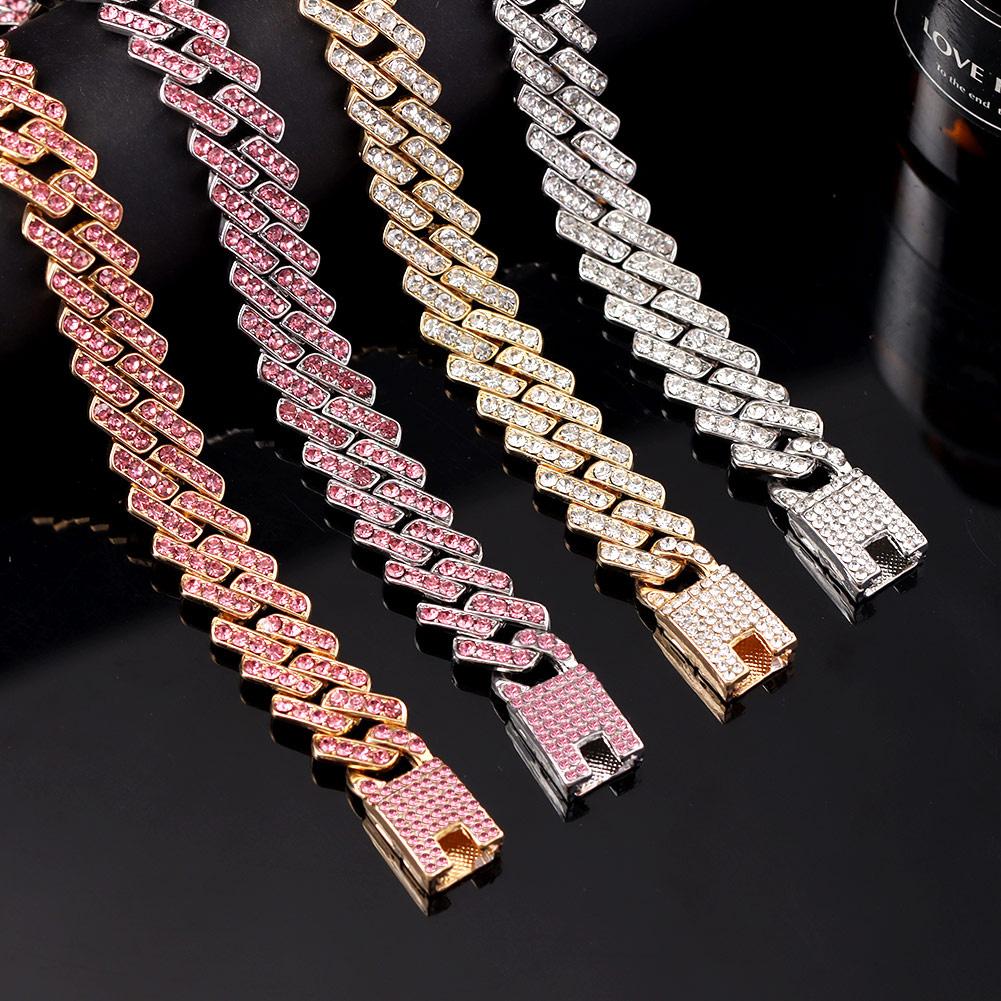 Punk Miami Cuban Link Anklets For Women Men Trendy Chunky Metal Cuban Chain Baguette Anklet Bracelet Shiny Crystal Rock Jewelry