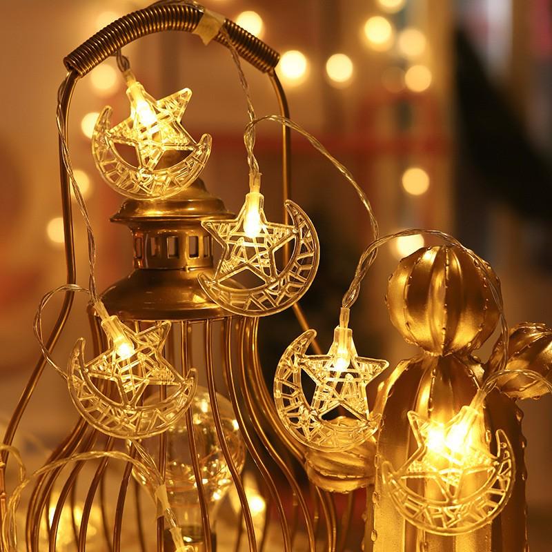 Eid al-Adha Star & Moon LED String Lights with Kerosene Lamp & Moon Castle for Muslim Feast of Sacrifice Décor