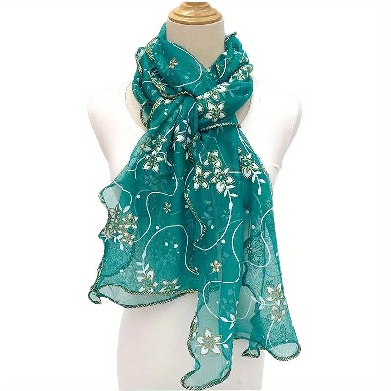 Ruffles Flower Embroidery Scarf Elegant Solid Color Breathable Shawl Women Head Wrap Outdoor Windproof Hijab Turban Travel Beach Towel