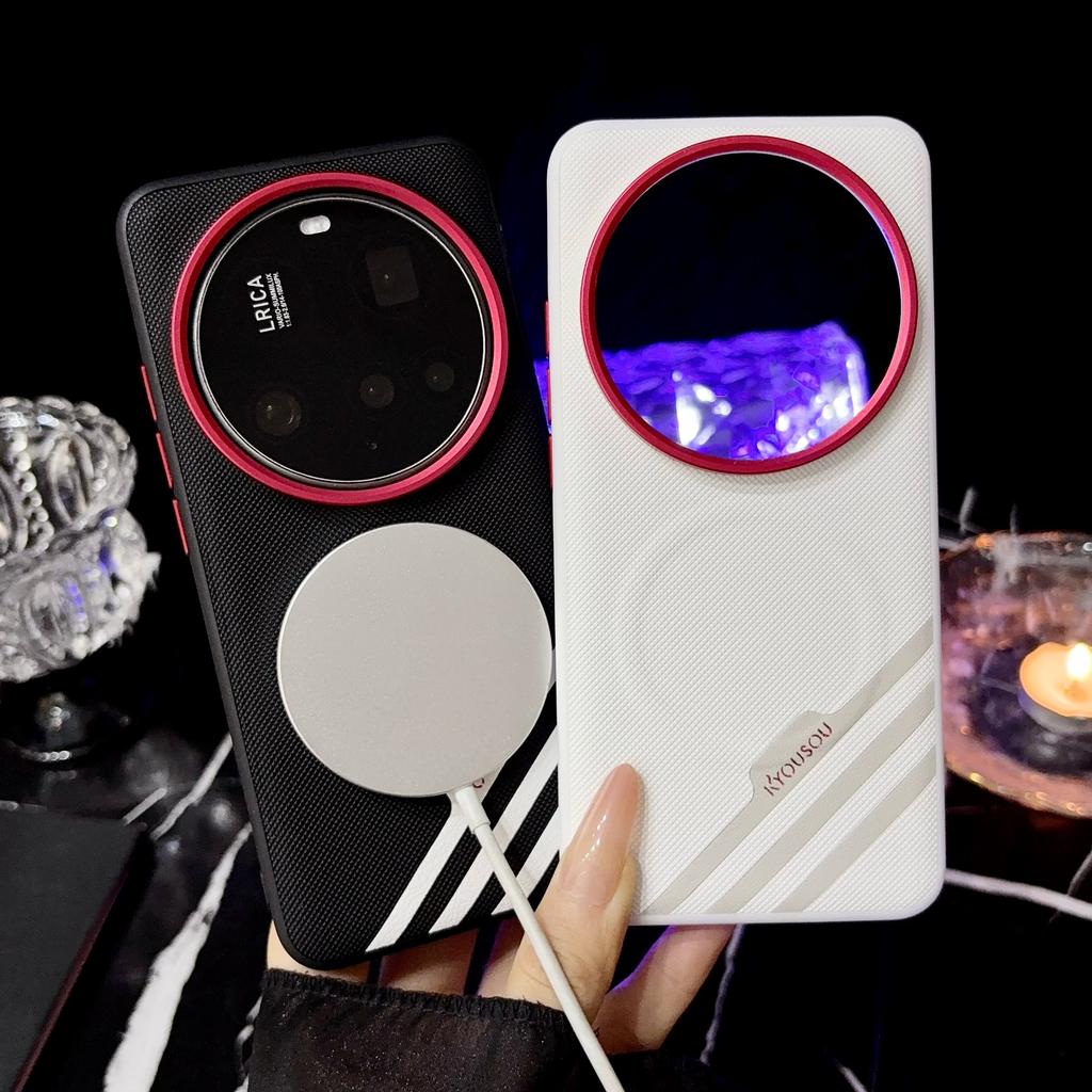 Чехол для Xiaomi 17 Ultra Магнитная Беспроводная Зарядка Матовая Текстура Кожи Модный Металлический Кольцо для Камеры Ударопрочный Бампер Задняя Крышка