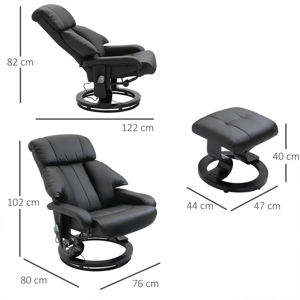 Massage Armchair with Footstool, 10 Vibration Points, 145 degrees Adjustable Backrest, Black