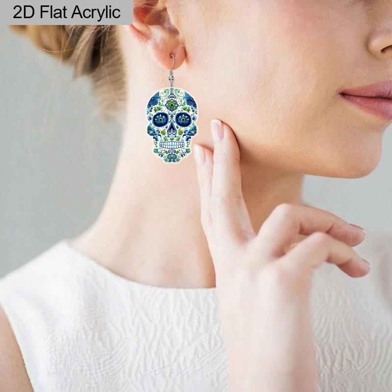 2D Плоские Милые Серьги-подвески в виде Сахарного Черепа на Хэллоуин, Акриловые, Декор Дня Мёртвых, Подарки для Женщин, Фестивальные Шармы