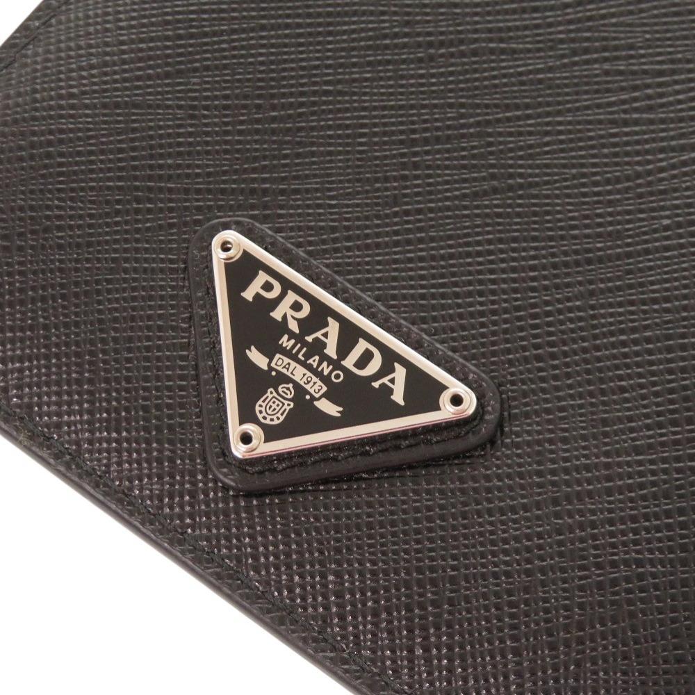 Used AUTHENTIC PRADA Phone case neck pouch Triangle logo Saffiano Black