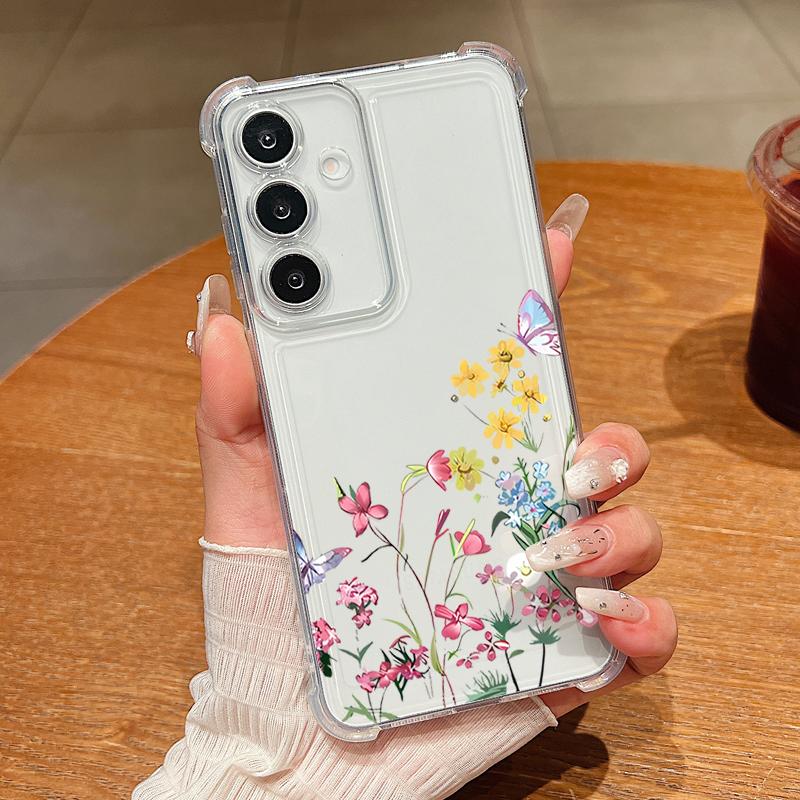 Чехол для телефона с узором из мультяшных цветов для Samsung Galaxy S26 S25 S24 S23 Ultra S22 Plus S21 S24 S25 FE Прозрачный Ударопрочный Мягкий Чехол