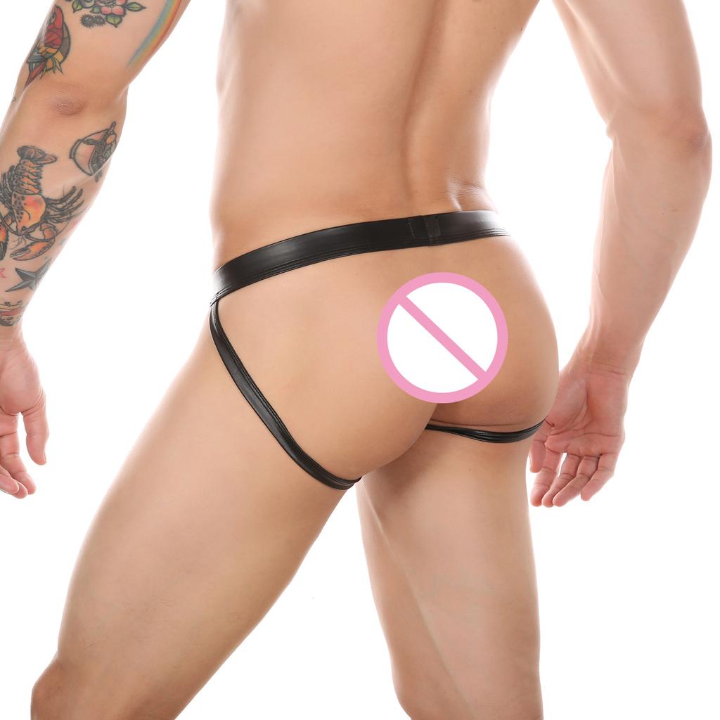 PU Faux Leather Underwear Men's Jockstrap Gay Erotic Panties Sexy Lingerie Hot Sexy Male's Thongs G String