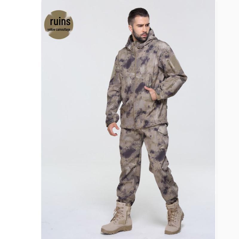 Мужской водонепроницаемый ветрозащитный комплект куртки софтшелл TAD из флиса «акулья кожа» камуфляжной расцветки