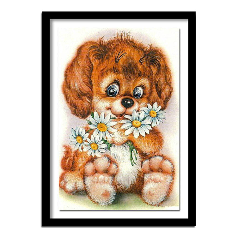 Embroidery Dog Icon 5D Diy Diamond Painting Cross Stitch Picture Round Rhinestones  Pattern Flowers