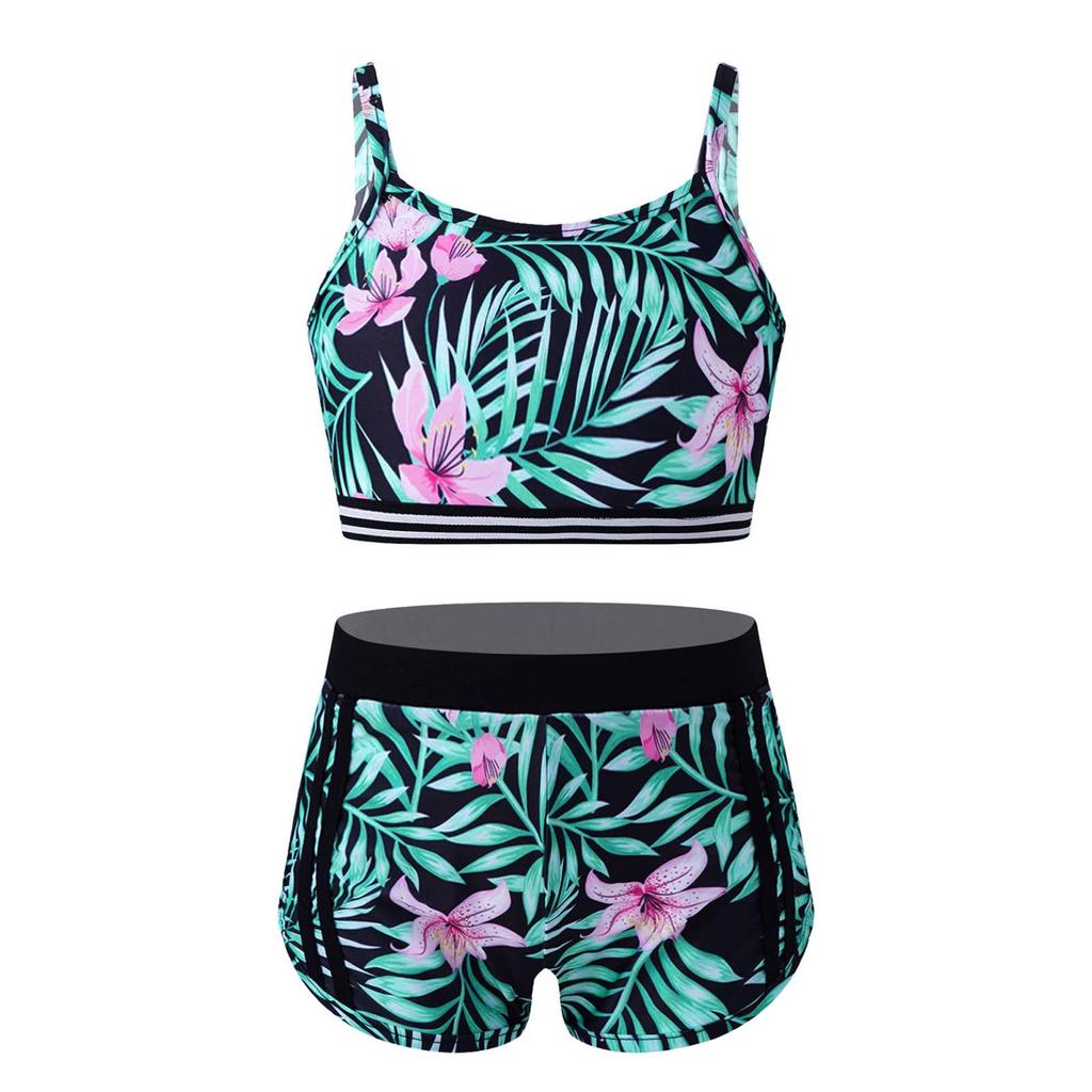 Kids Girls Athletic Workout Tank Crop Top Boyshort 2Pcs Set Gym Sports Fitness Tracksuit