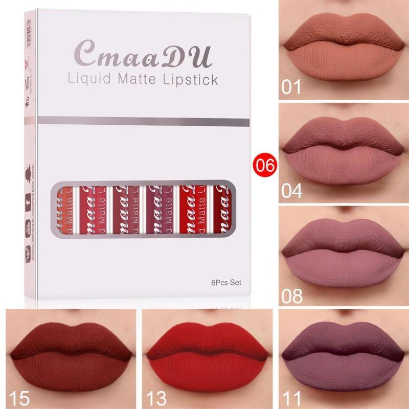CmaaDu 6pcs Boxed Matte Non-stick Cup Waterproof Lipstick Long Lasting Lip Gloss