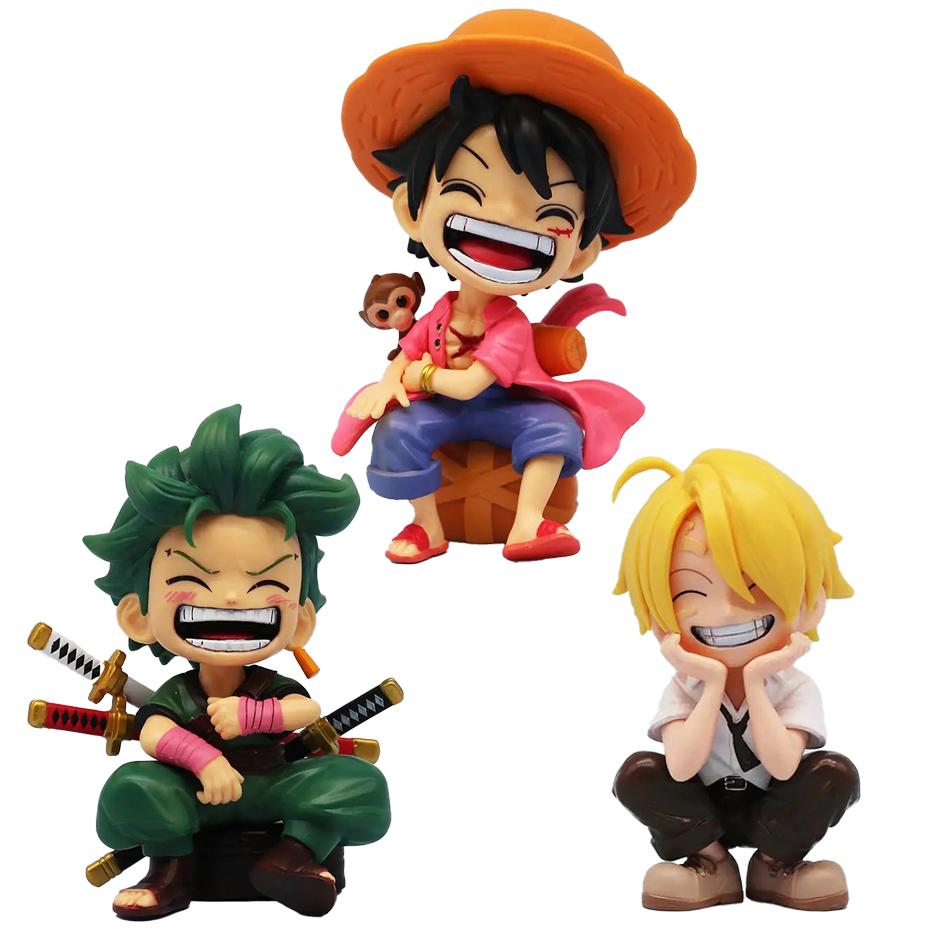 Серия Аниме-Мерчандайза One Piece Луффи Зоро Санджи Q-Версия Сидячая Поза Детская Модель Фигурка Игрушка Подарок Коллекционные Предметы