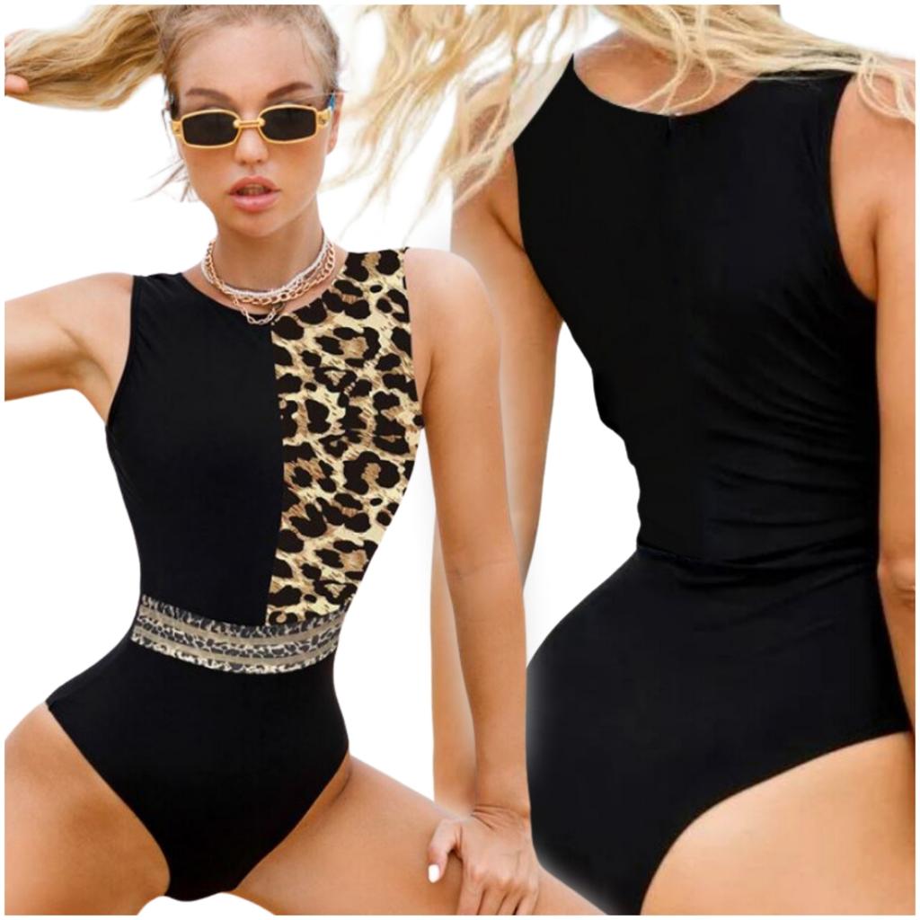 One-piece swimsuit, black, leopard print, women's shaping suit, size S One-piece swimsuit, black, leopard print, women's shaping suit, size L