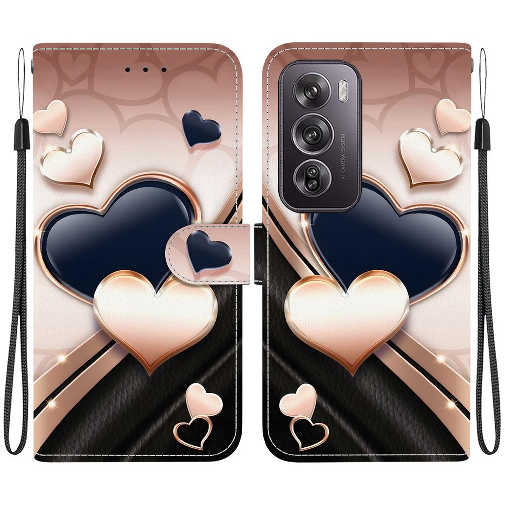 Чехол-книжка из искусственной кожи ручной работы для Oppo Reno12/Reno12 Pro, противоскользящий противоударный чехол с ремешком на запястье и дизайном в виде сердечек/роз/кошек