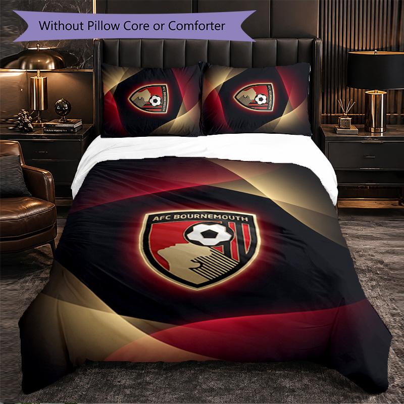 Bournemouth Football 3 Piece Bedding Set Soft Duvet Cover Set with Pillowcases Printed Bedroom Decor Set for Home