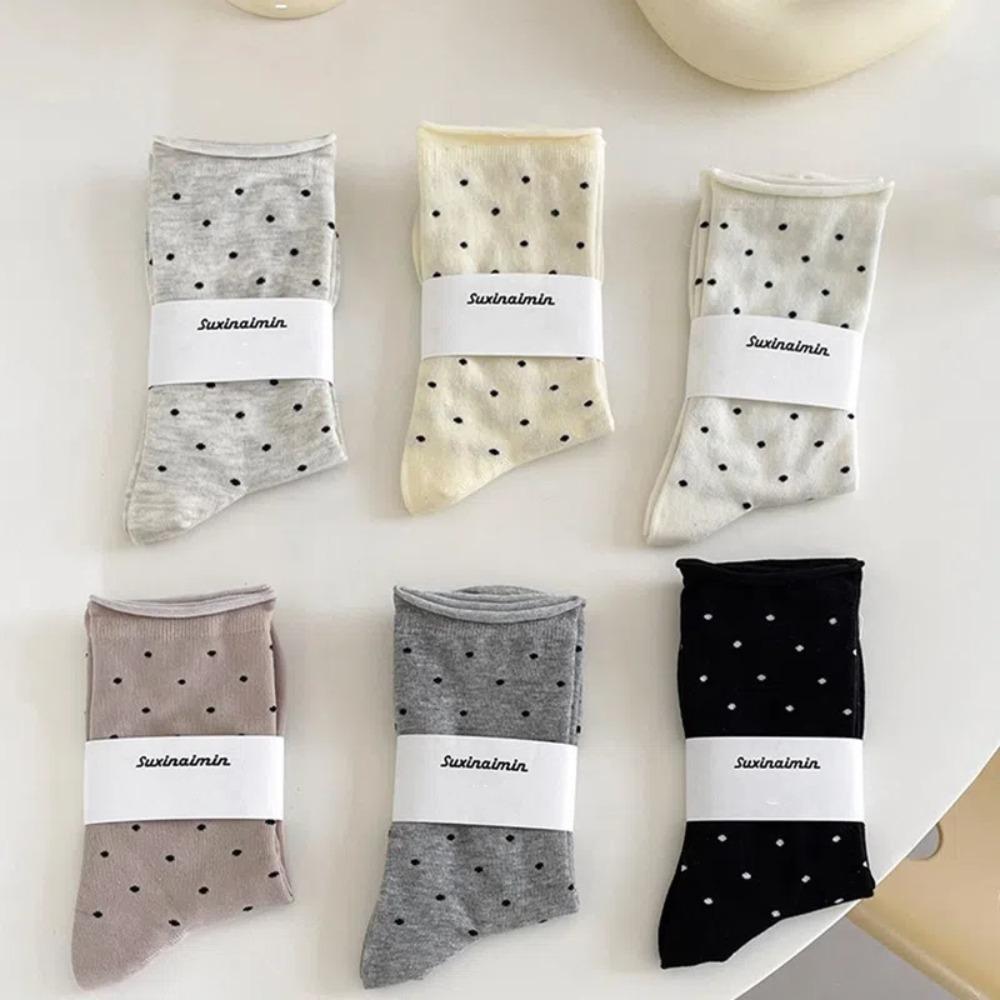 Thin Polka Dot Socks Curled-edge Women's Socks Comfortable Mid-Tube Socks  Summer