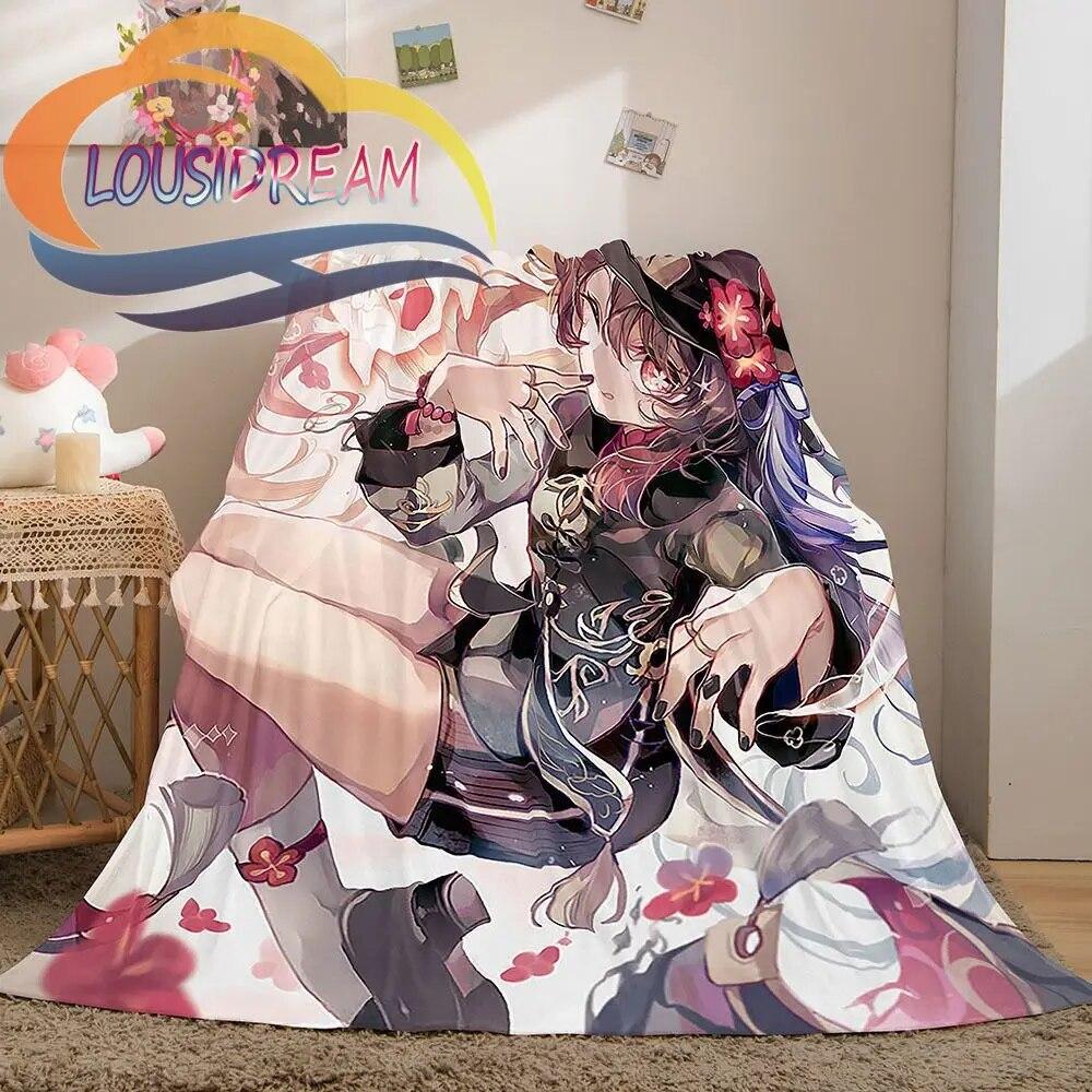 Adventure Game Genshin Impact Cartoon Flannel Blanket Cozy Bed Lightweight Soft Throw Sofa Quilt for All Seasons