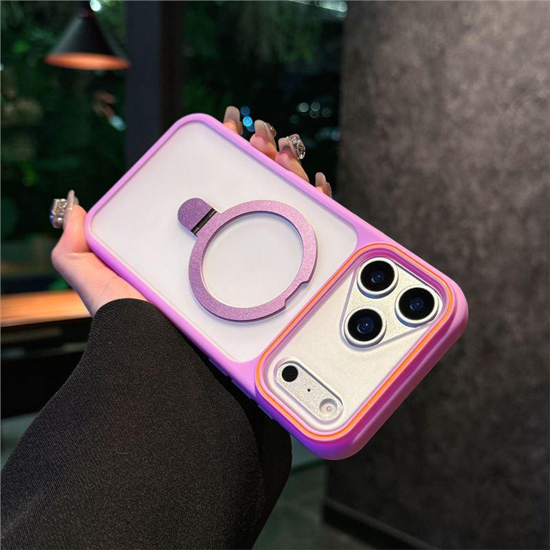 Совместимый iPhone 17 Pro Max Полупрозрачный Матовый Металлический Магнитный Держатель Защитный Чехол с Ощущением Кожи
