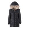 Women's Coat Solid Color Lambfleece Glossy Geometric Check Hooded Zipper Mid-length Cotton Jacket
