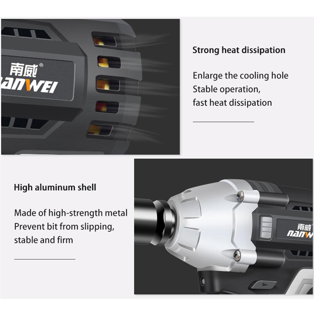 NANWEI Промышленный бесщеточный литиевый ключ 380N Аккумуляторный электрический ключ с высоким крутящим моментом Легкое снятие автомобильных шин