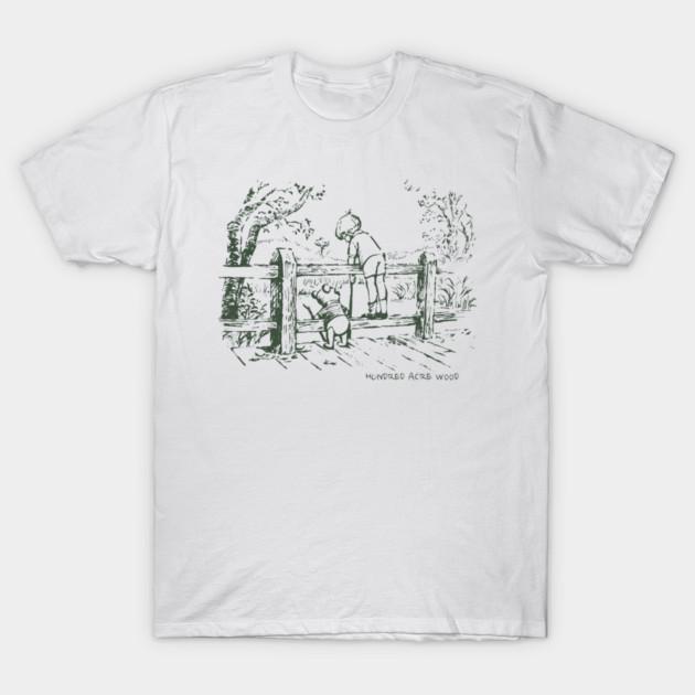 Asian Size Men Black Print T-shirt A Childhood Memory In Hundred Acre Wood No-Cut Print Cotton Tshirt