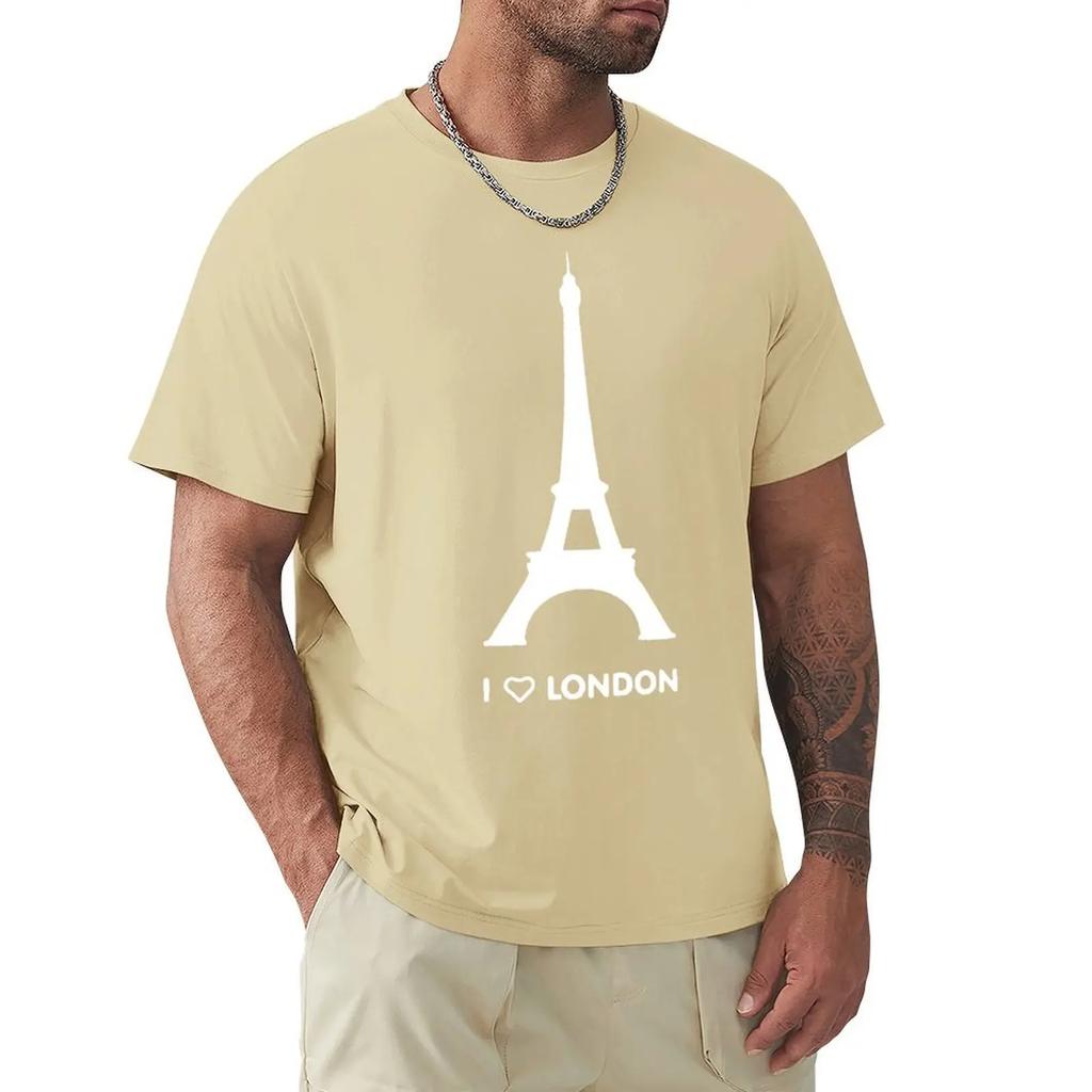 Футболка с забавным дизайном «I Love London Eiffel Tower» Футболка Harajuku с коротким рукавом Футболка с графикой из 100% хлопка