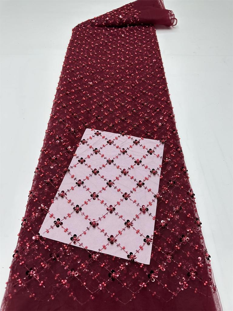 Золотая африканская кружевная ткань из тюля 2025 Французская сетка с пайетками Ткань для шитья Вышивка бисером Кружево Тюль Сетка Нигерия Платье 5 ярдов