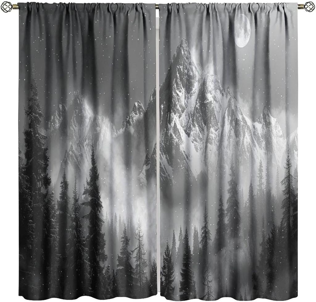 Gothic Dark Misty Forest Curtains, Mysterious Horror Foggy Dim Dead Jungle Under Strange Bright Moon,Thermal Insulation Blackout