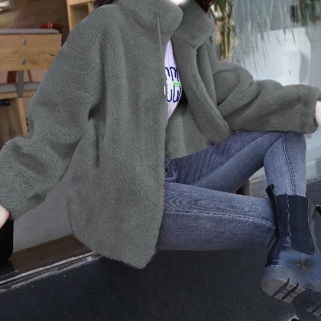 Флисовая утолщенная куртка женская трендовая зимняя двухсторонняя флисовая теплая водолазка женский кардиган воротник-стойка флисовая одежда женская