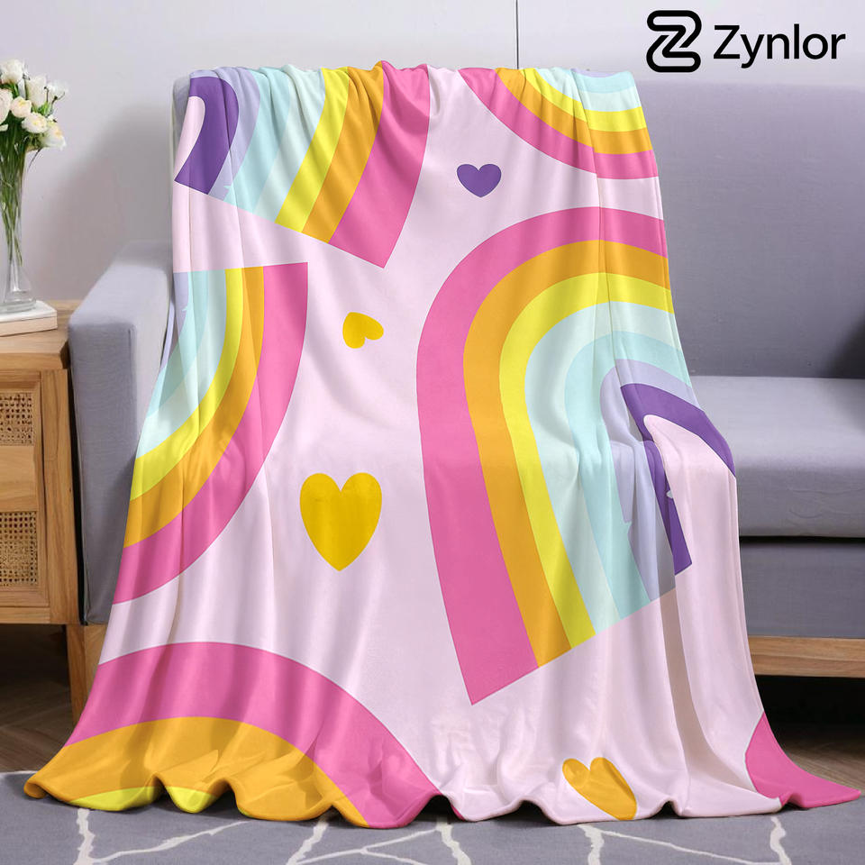 Rainbow Heart Ultra Soft Sherpa Fleece Blanket Fluffy Warm Halloween Cozy Throw for Sofa Couch Bedroom Gift All season