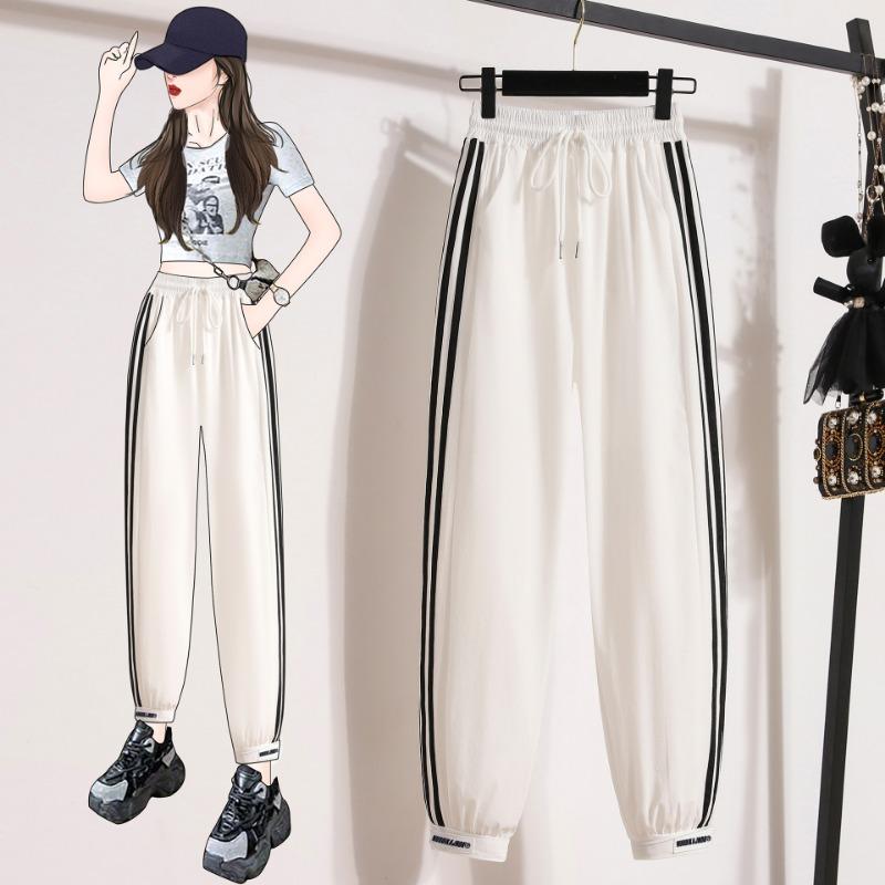 Contrasting Striped Patchwork Sweatpants High-waisted Baggy Casual Pants