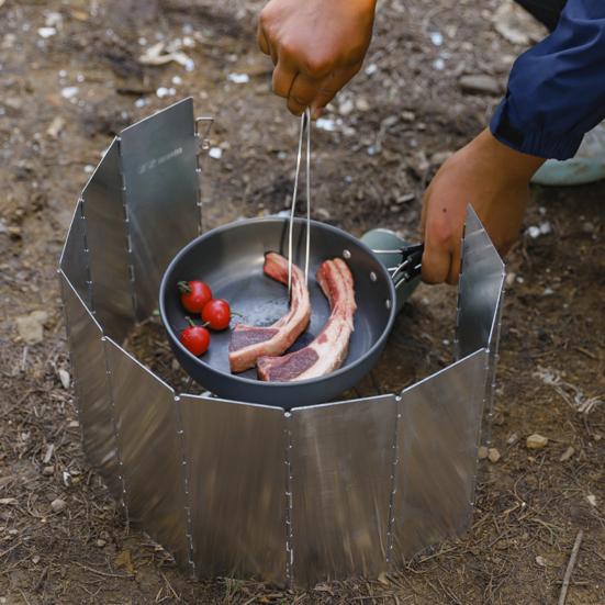 10-секционный ветрозащитный экран для кемпинговой плиты, портативный, легкий, для пеших походов на открытом воздухе, пикника, металлический, ветроустойчивый, горелка для бутановой газовой плиты, складной ветрозащитный экран