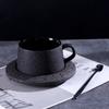 High-grade Frosted Coffee Cup and Saucer Set Ceramic Plate Breakfast Cup Black Spoon with Cup Holder.