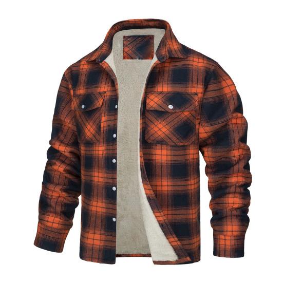 Men Fall Winter Jacket Plaid Print Lapel Soft Plush Pockets Single-breasted Loose Thickened Long Sleeve Casual Mid Length Men Coat