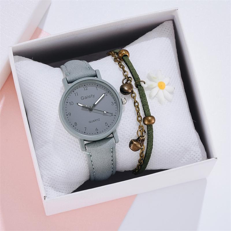 Женские модные часы, простой кожаный браслет, набор часов, кварцевые наручные часы, повседневные женские часы