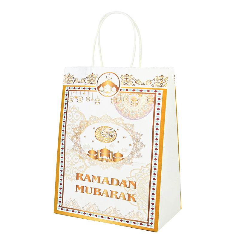 6pcs Eid Mubarak Kraft Paper Gift Bags Muslim Islamic Festival Party Cookie Candy Packaging Box Ramadan Kareem Favors Supplies