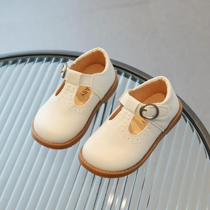 Spring Kids Leather Shoe T-strap Hollow-out Children's Fashion Mary Janes Vintage Boys Girls Shoes School Flats Shoes Hook Loop
