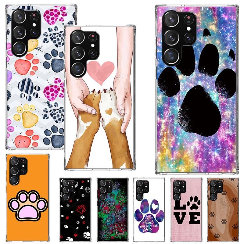 Dog FootPrint Soft Case for Samsung Galaxy S25 S24 S23 S22 Ultra S21 Plus S20 FE Phone Shell S10 + Pattern Cover Paw Cute Print