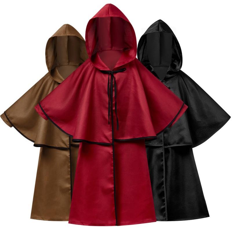 Medieval Style Hooded Cloak With Ruffled Trim Kids Halloween Costume Party Cosplay Outfit