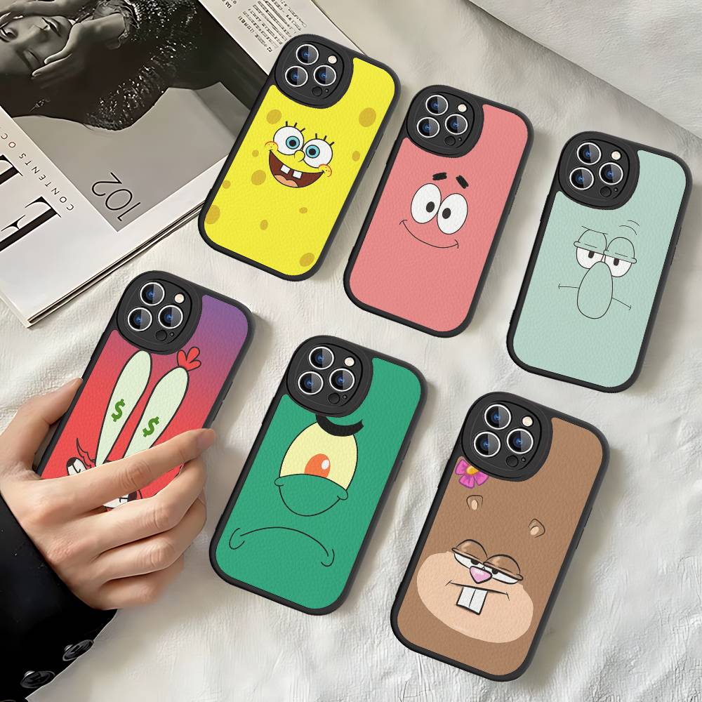 Cute SpongeBob Dolls Phone Case Hard Leather For iPhone 14 13 16 Mini 15 14 11 12 Pro Max Plus Fundas