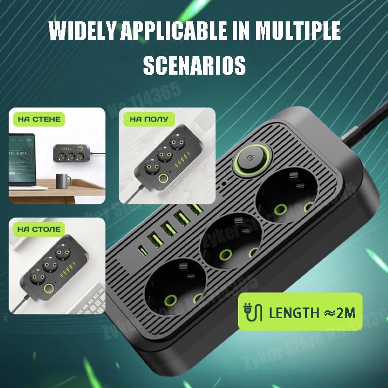 EU Plug AC Outlet Smart Power Strip Multiprise Удлинитель Электрическая розетка Сетевой фильтр с 4 USB Type C PD Быстрая зарядка