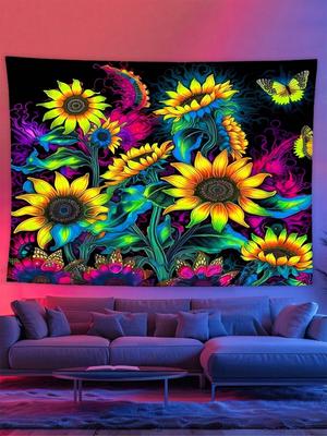 Подсолнух УФ Флуоресцентный Гобелен УФ Реакция Светящаяся Ткань для Вечеринки Крутая Мультяшная Эстетика Светящееся Украшение