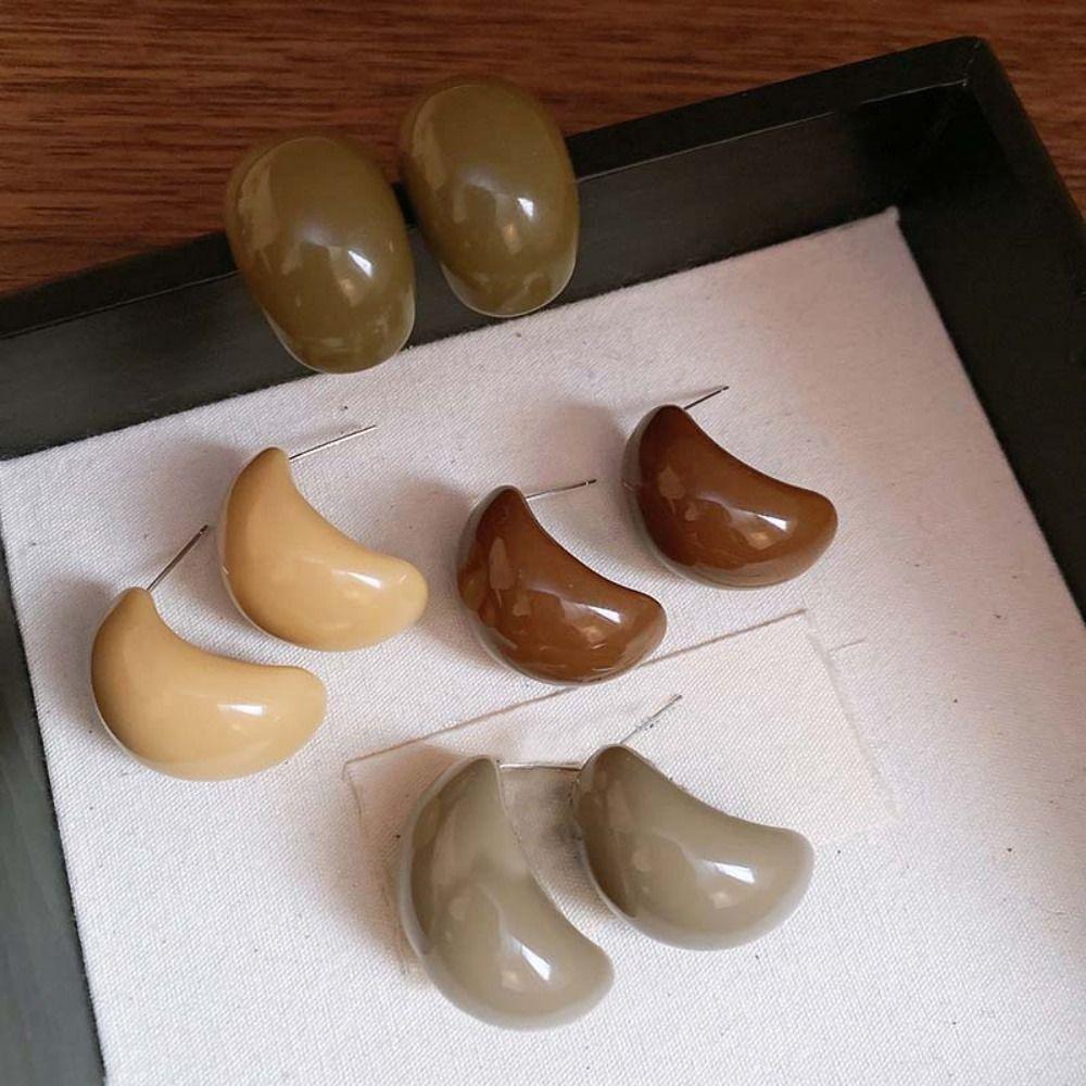 Vintage Chunky Ellipse Ear Studs Exquisite Elegant Ellipse Earrings Semi-Circle Earrings Women