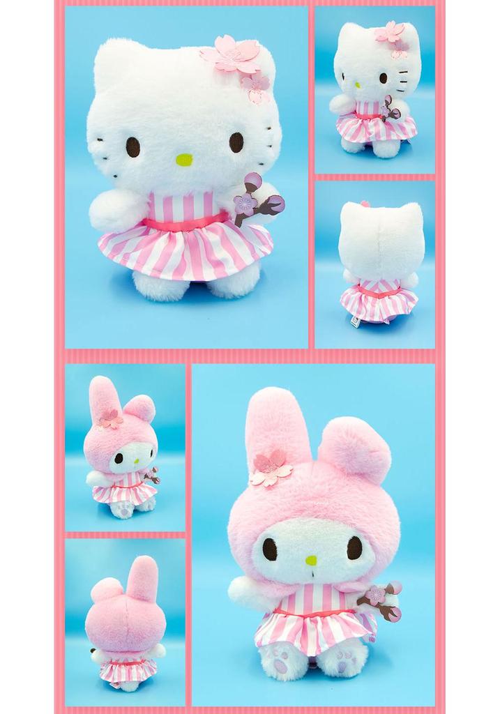 Коллекция плюшевых кукол Sanrio Hello Kitty, My Melody и Kuromi 'Цветение сакуры'