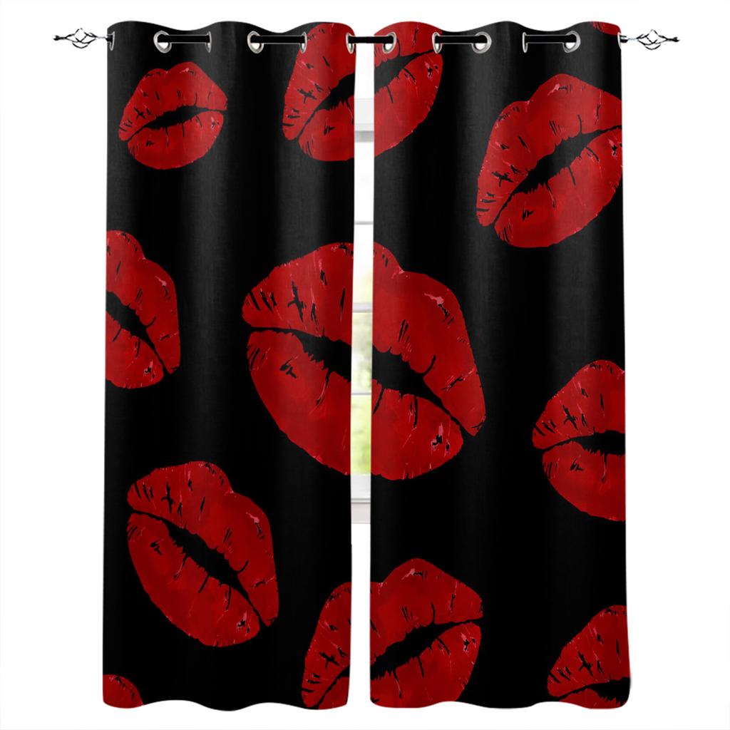 Sexy Red Lip Print Black Blackout Curtains For Kitchen Bedroom Kids Room Window Treatment Curtains for Living Room